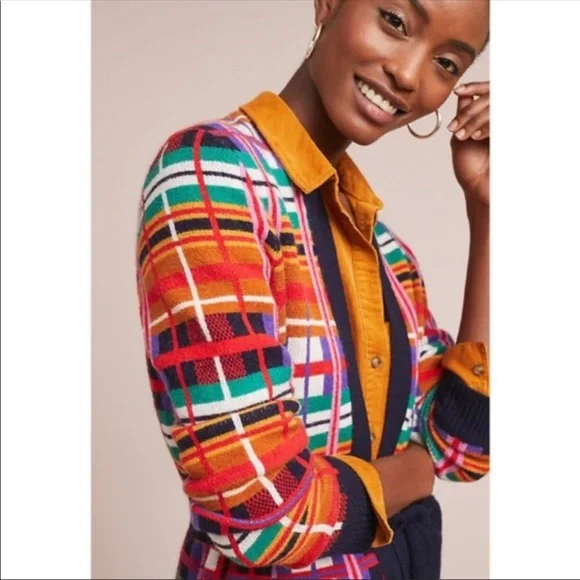 Anthropologie Moth Williston Plaid Cardigan XS VERY GOOD USED CONDITION. - Picture 2 of 12